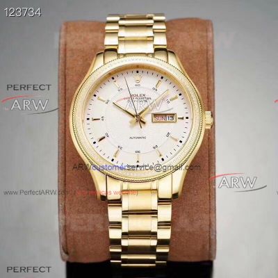 Perfect Replica Rolex Day Date II White Face Yellow Gold Diamond Bezel Oyster 41mm Watch